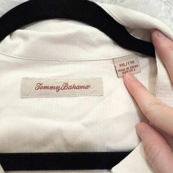 Men Tommy Bahama 100% Silk Short Sleeve Button Down Casual Shirt  Off White XXL - Picture 4 of 8